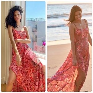 Free People Forever Yours Smocked Slip Dress Red S